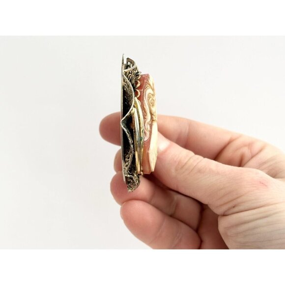 XL Dark Gold Toned Oval Carved Faux Cameo Vintage Pendant Bypass Frame - Picture 8 of 10